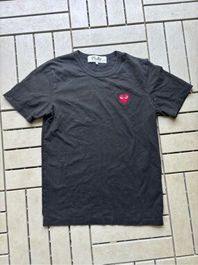 Comme des Garcons Black T-Shirt with Red Heart Logo